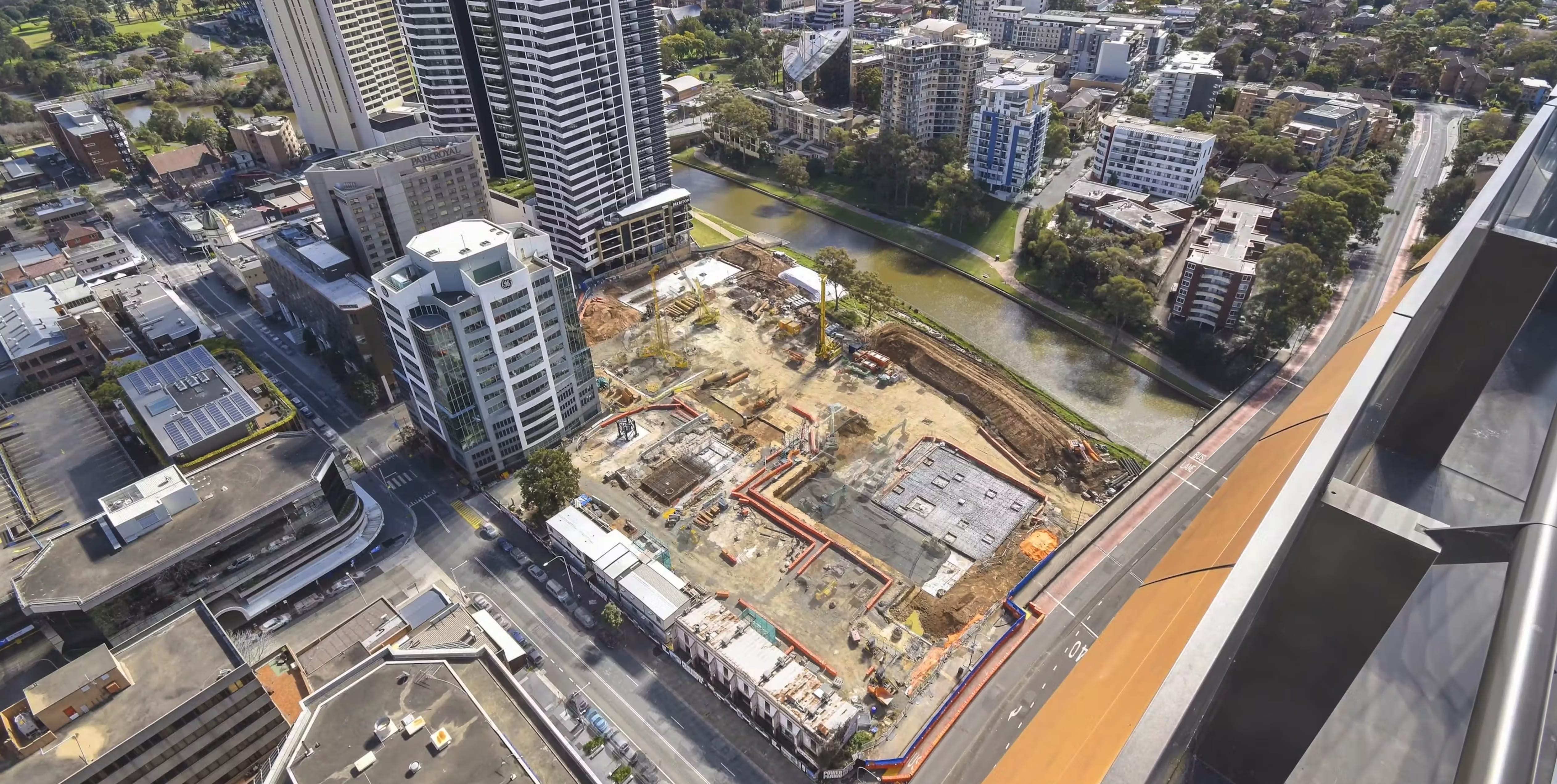 Aerial view of Powerhouse Parramatta construction site